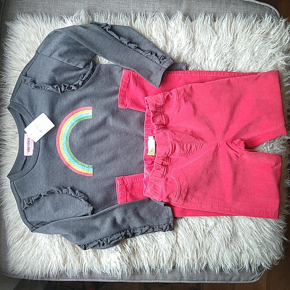 Boden Red Corduroy Pants and Mia Chica Rainbow Top 2 Piece Lot Size 9Y M